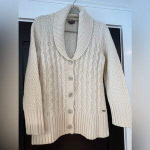Eddie Bauer Cream Cable Knit Lambswool Women’s Cardigan